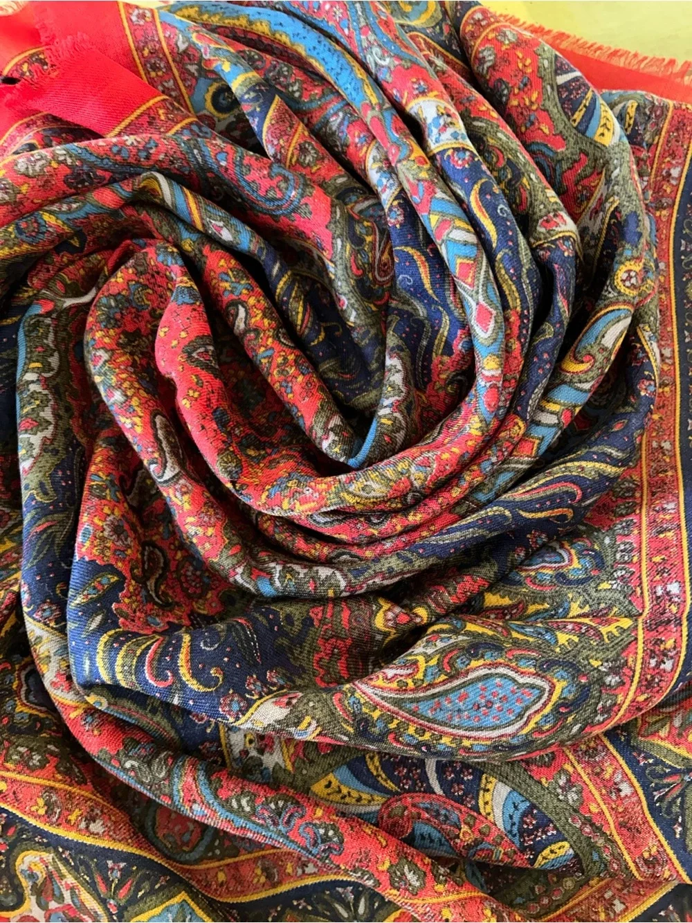 Vibrant Red Paisley Women's Scarf - Multi-Color Pattern 35“ x 35“ Japanese